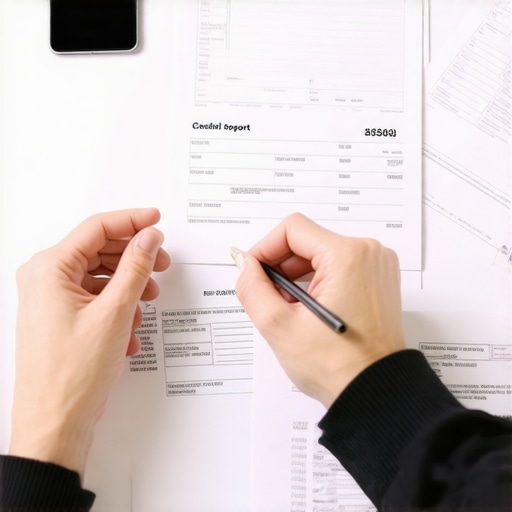 Person and advisor analyzing credit report documents together.