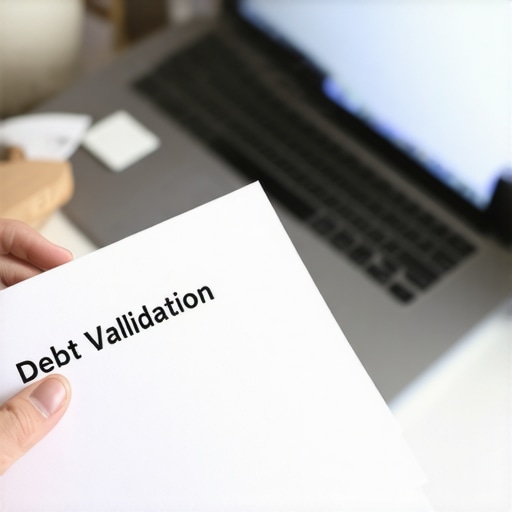A person examining a debt validation letter with a magnifying glass