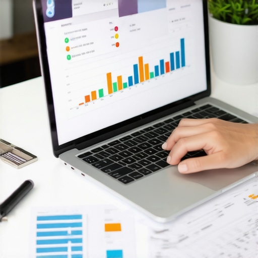 Managing Credit with Technology Person managing credit report and financial data on laptop with tools