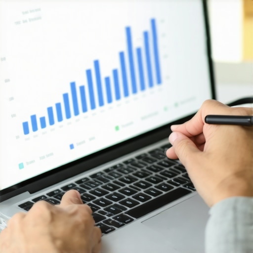 Person analyzing credit report with upward trending graphs