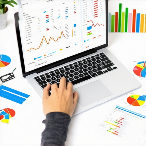 Person analyzing credit reports using a laptop with financial charts and tools