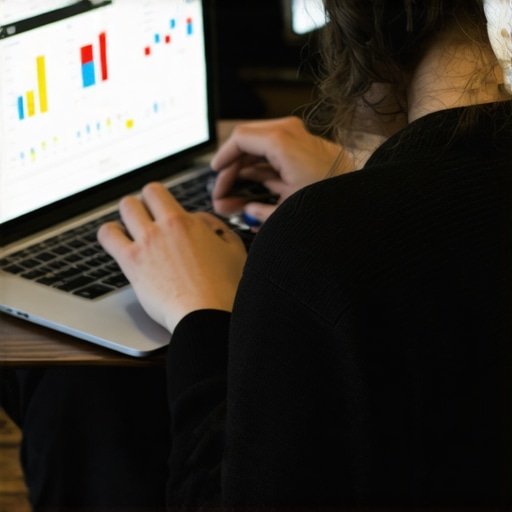 Person analyzing credit report data on a laptop, symbolizing ongoing credit management.
