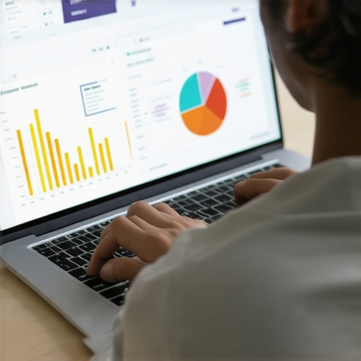Person analyzing credit score data on a laptop screen with financial graphs.