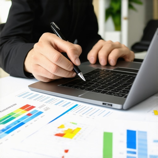 Ongoing Credit Monitoring and Dispute Preparation Person analyzing credit report on laptop with financial documents