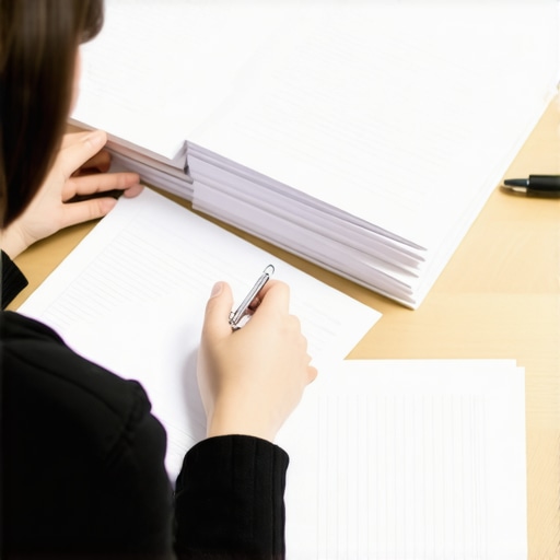 Person sorting and organizing credit-related documents on a desk