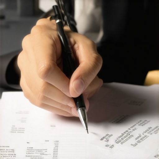 Person analyzing bank statements with a pen for credit dispute evidence.
