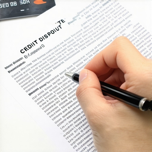 Person analyzing credit report and legal documents for debt challenge