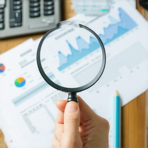 Individual examining credit report with documents and magnifying glass indicating dispute process