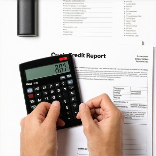 Person analyzing credit report and financial documents.