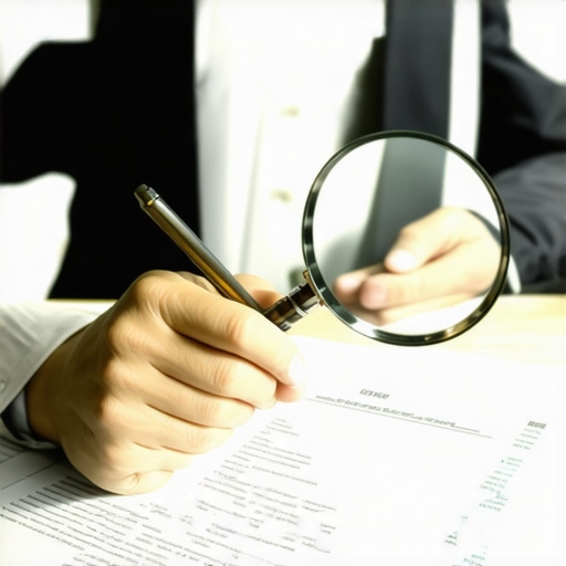 Individual analyzing credit report for inaccuracies with magnifying glass.