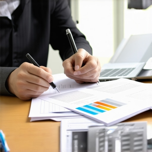 Individual analyzing credit report documents and preparing dispute letters at a desk.
