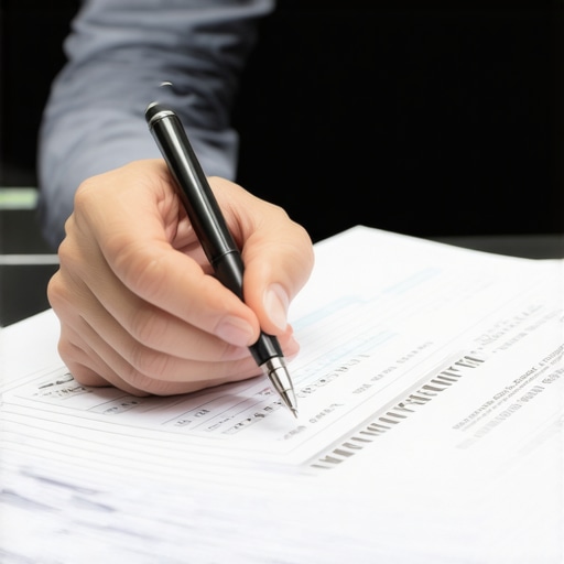 Person analyzing credit report documents with a pen, symbolizing credit report review and error dispute.