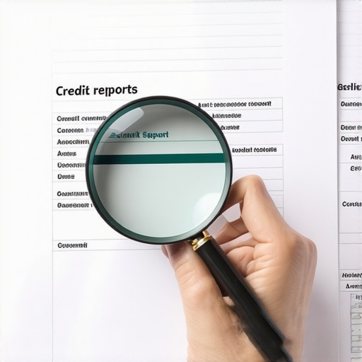 Person examining credit report documents closely during credit management process.