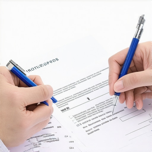 A person analyzing credit reports on a desk with a pen highlighting errors.