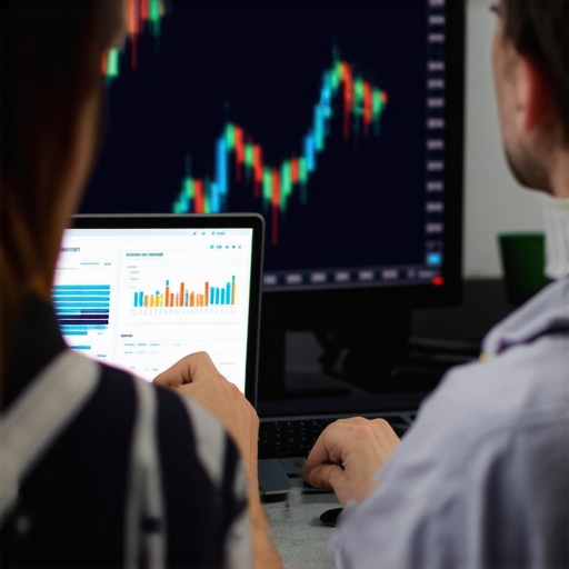 Individual analyzing credit data on a laptop with financial graphs