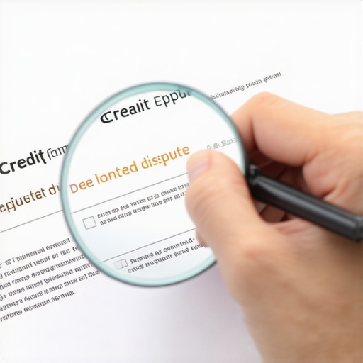 Person analyzing credit reports with magnifying glass to identify outdated entries.