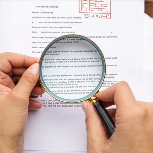 Person analyzing legal document with magnifying glass to spot hidden clauses