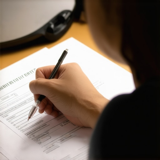 Person analyzing credit report for inaccuracies at desk