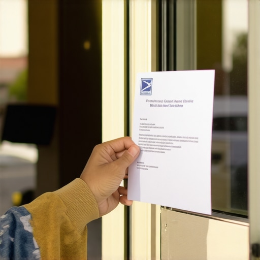 Sending Certified Dispute Letter at Post Office Individual mailing a certified dispute letter at the post office with tracking receipt visible.