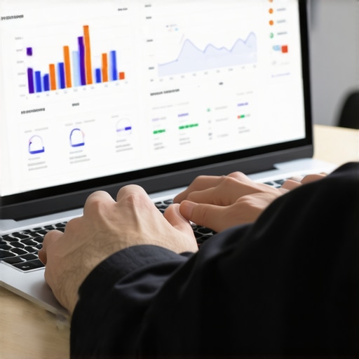 Person managing credit reports on a laptop showing credit scores and alerts