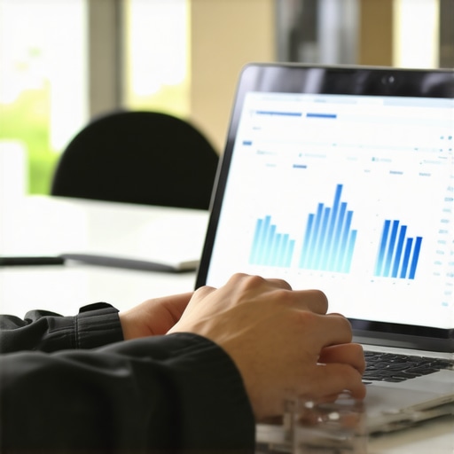 Person analyzing credit reports on a laptop with graph charts