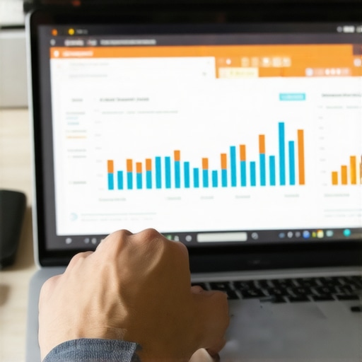 Using Digital Tools to Manage Credit Person analyzing credit report charts on a laptop to illustrate credit management tools.