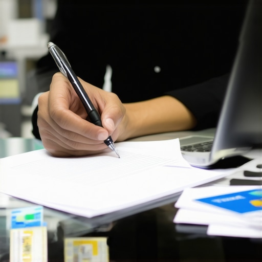 Person composing a goodwill letter to a creditor at their desk, surrounded by credit documents.