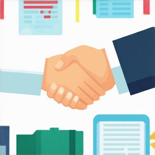 Landlord and tenant agreeing on rent reporting with credit report visuals in background