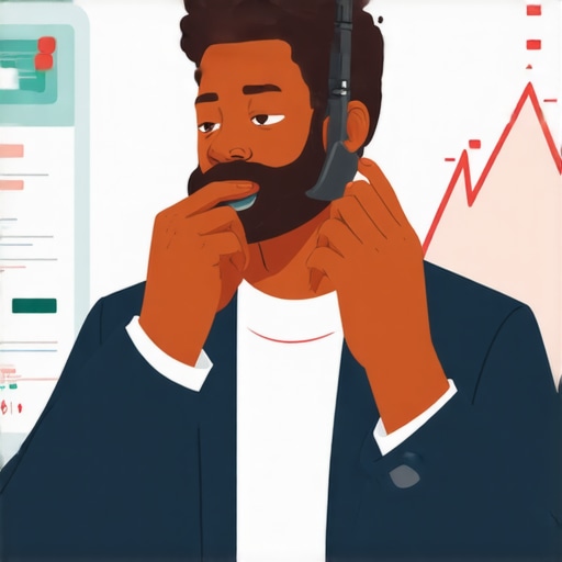 Person discussing credit limit increase with bank representative over the phone, with a credit score graph in background.