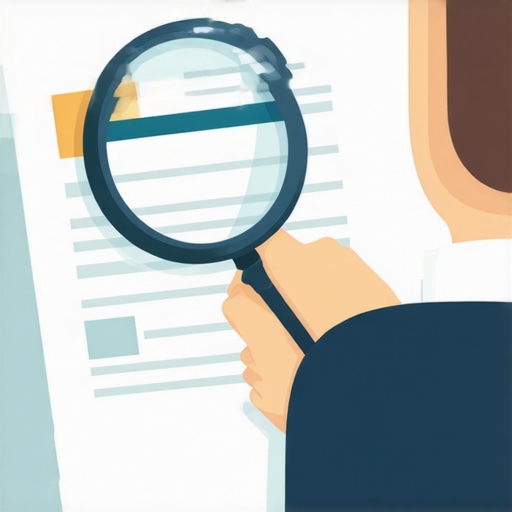 Person analyzing credit report documents with a magnifying glass.