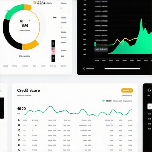 Digital Financial Dashboard for Credit Monitoring A modern digital dashboard showing credit scores and financial data