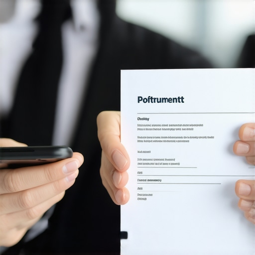 Person verifying identity with documents and smartphone during credit report recovery