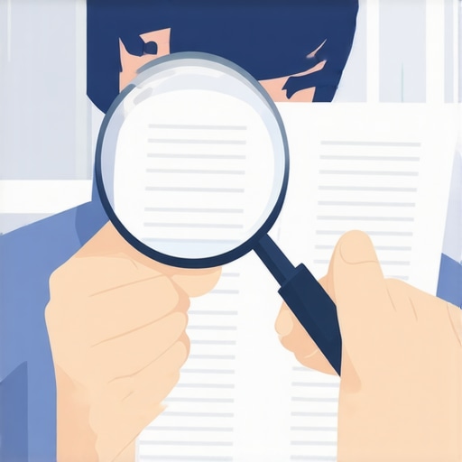 Person examining credit documents with magnifying glass for debt dispute evidence.