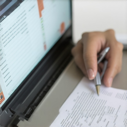 Person analyzing and disputing errors on their credit report using a laptop and supporting documents