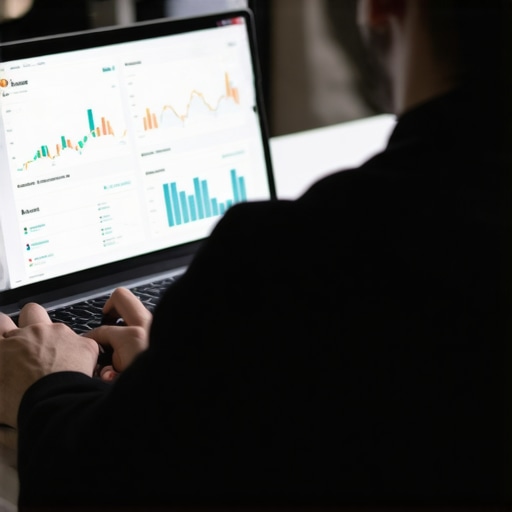 Person managing credit scores on their laptop with financial charts visible