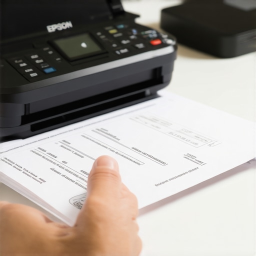 Person scanning financial documents using Epson scanner for credit repair