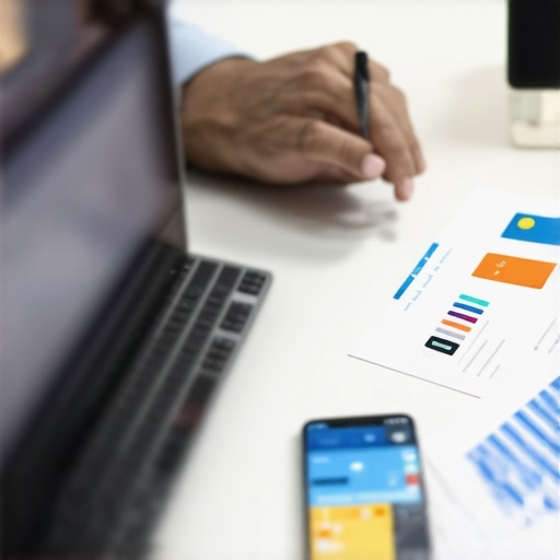 Person utilizing credit repair tools on laptop with credit reports and smartphone on desk