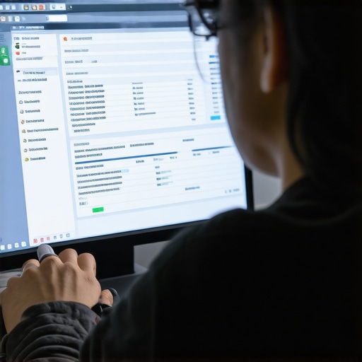 A person reviewing credit report data displayed on a computer screen with AI assistance overlays.