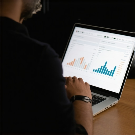Individual analyzing credit reports on a laptop with financial data displayed.