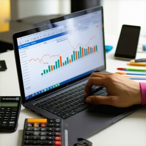 A person reviewing credit scores and reports on a laptop in a well-lit home office.