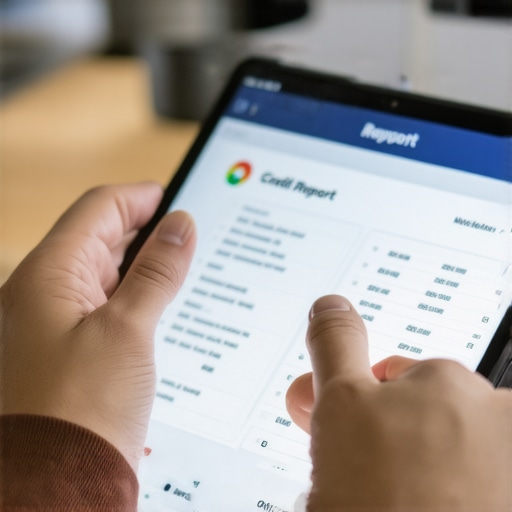 Individual analyzing credit report details on tablet device, illustrating proactive credit management.