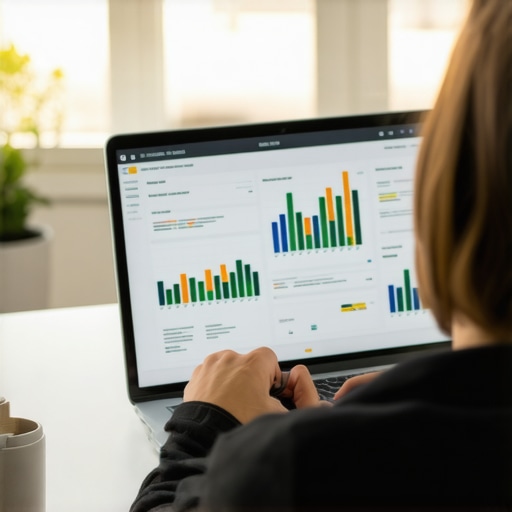 Person analyzing credit report showing graphs and data on a laptop screen