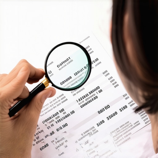 Person examining credit report details closely.