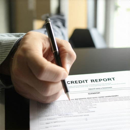 Person analyzing credit report with pen
