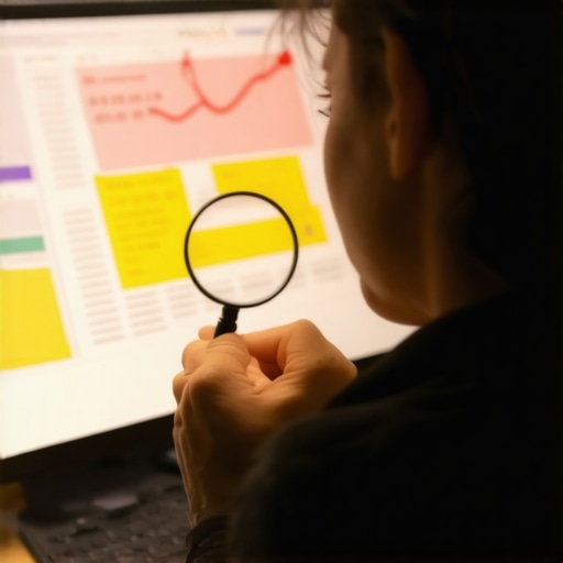 Person analyzing credit reports for inaccuracies with a magnifying glass.