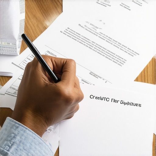 Person analyzing credit report documents and preparing dispute letters at a desk.