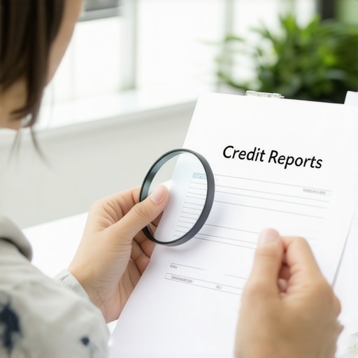 Individual analyzing credit report documents to identify mistakes