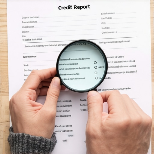 Individual analyzing a credit report carefully with a magnifying glass