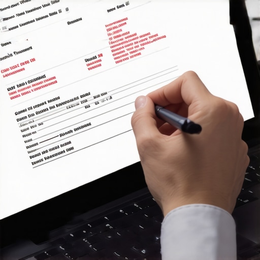 Individual analyzing credit report on laptop, identifying errors for dispute.