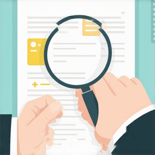 Person examining credit report with magnifying glass to identify errors